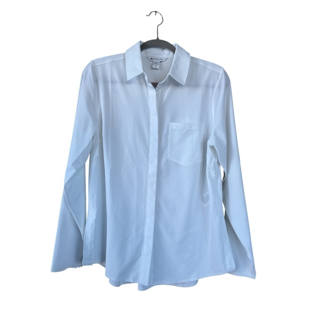 Athleta Urbanite White Performance Button Down Size Small